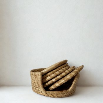 coasters, handwoven, Aduné Home, table décor, natural texture, bamboo style, eco-luxury, sustainable living, woven basket,handmade tableware, sustainable coasters